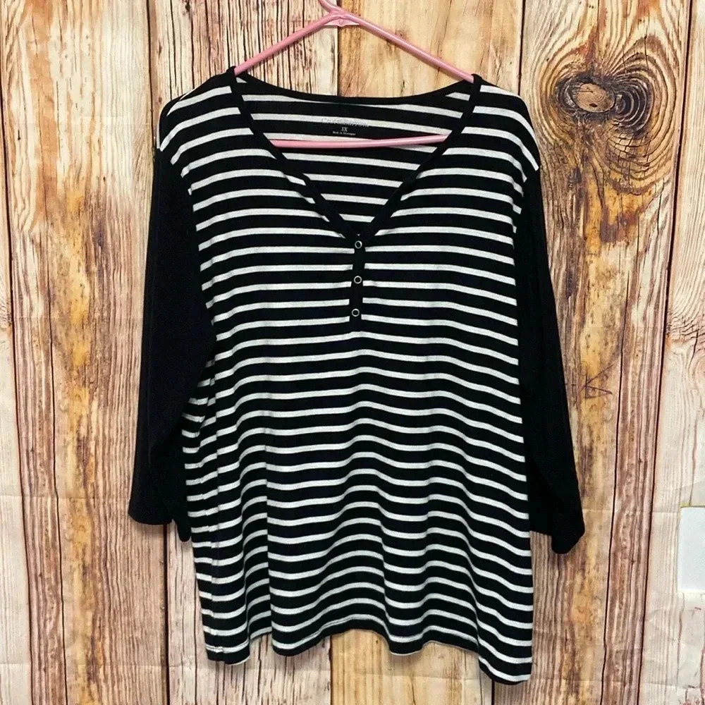 Women’s Croft & Barrow 3X Women Black-White Stripe Pullover Top